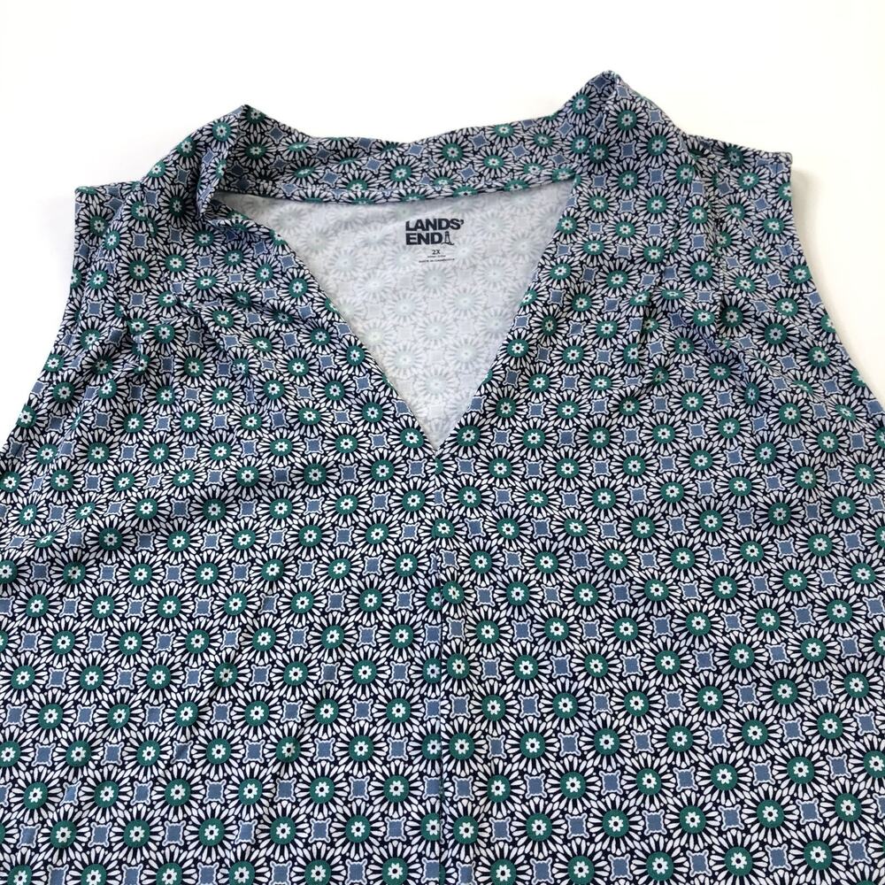 Lands' End Plus 2X Tank Top Cotton Stretch V-Neck Medallion Green - Picture 2 of 7